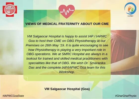 Curamos_Physio's tweet photo. @IapWomenCell Goa assessed the importance of '#Obstetrics &amp; #Gynaecology #Physiotherapy' with various maternity units and has got major endorsements by #PaiHospital &amp; #SMRCHospital to acknowledge the need of these skills.

#IAPWCGoaState #BirthnBeyond #SkillIndia #GharGharPhysio https://t.co/UUbDarGJPX