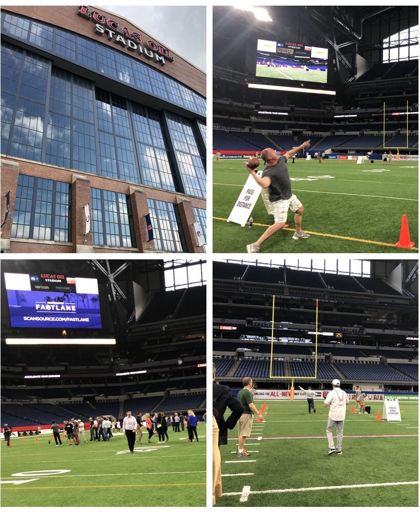 ScanSource's tweet photo. We wrapped up a fantastic #ScanSourcePartnerSummit last night at Lucas Oil Stadium with some fun on the field. We sure have a lot of talented partners! #ScanSourceFastLane https://t.co/0HpE6lKoRI