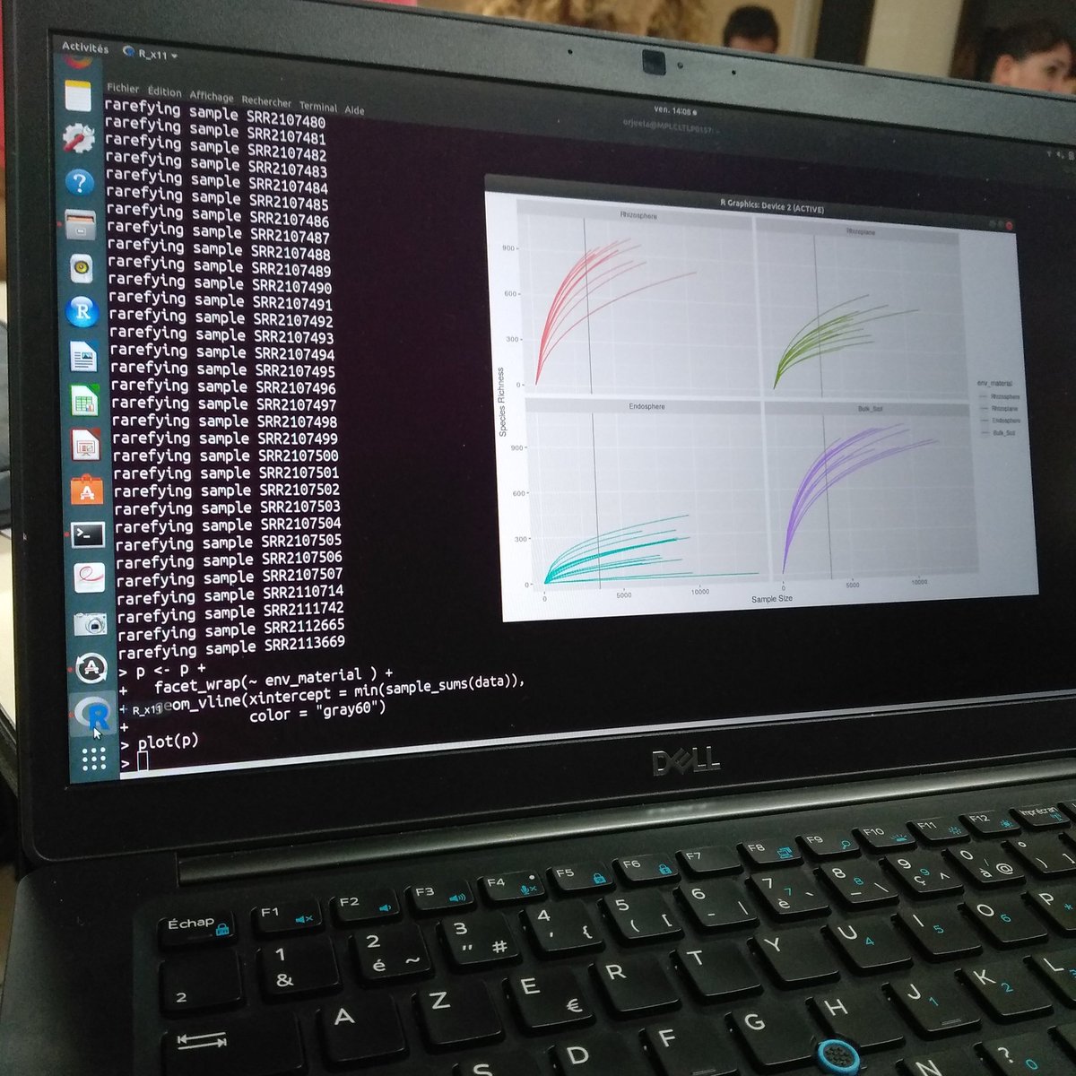 green_bioinfo's tweet photo. Hands on #phyloseq on #R package! Exploring OTUs tables. Obtaining rarefaction curves and calculating diversity indices 😎 with @fconstancias collaborateur from @Cirad. https://t.co/IbF2mdDCN9