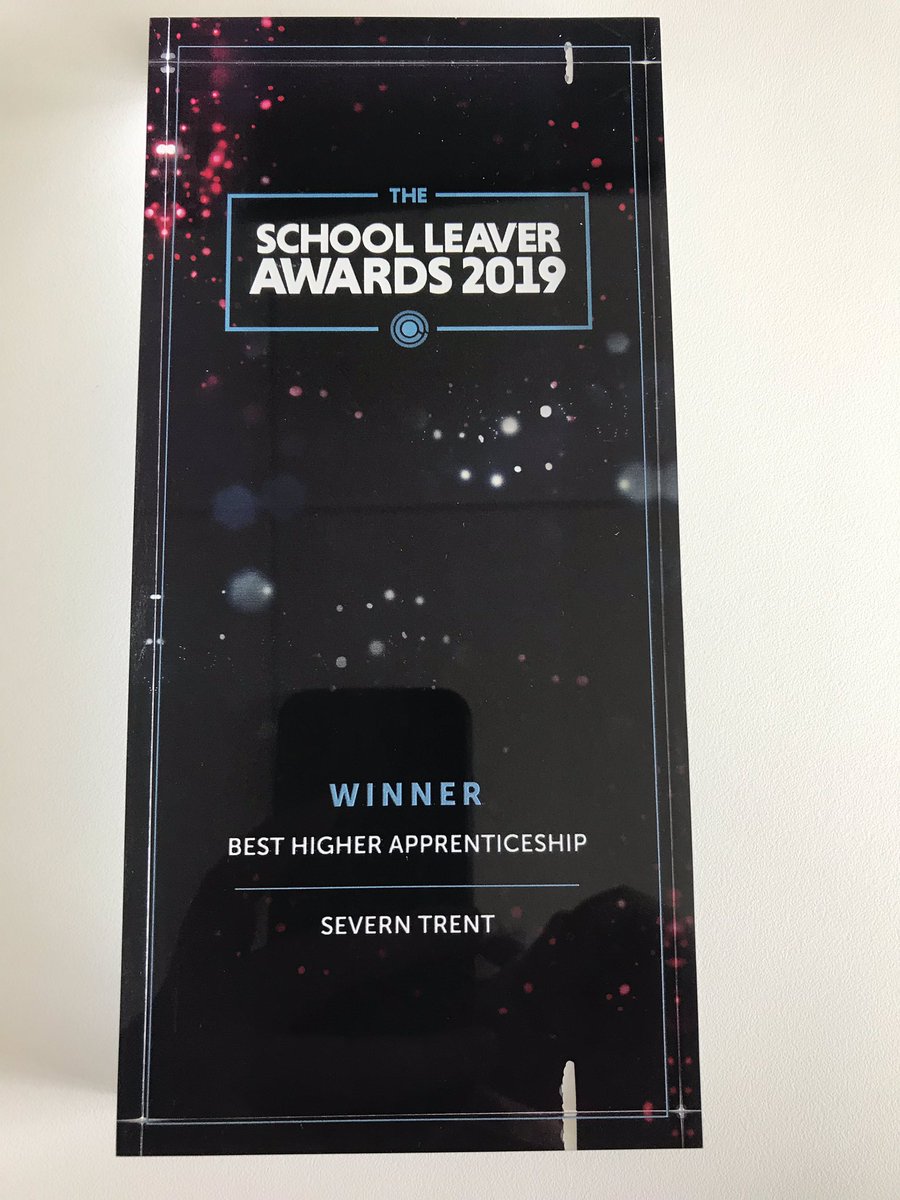 SevernTrentLife's tweet photo. So awesome to have our @_SchoolLeavers ‘Best Higher Apprenticeship’ company award in the office! We love providing our awesome apprenticeships and it’s great that our apprentices reviews of their experiences of our schemes have had this result! #Wonderfulplacetowork https://t.co/L2ejYLpdGp