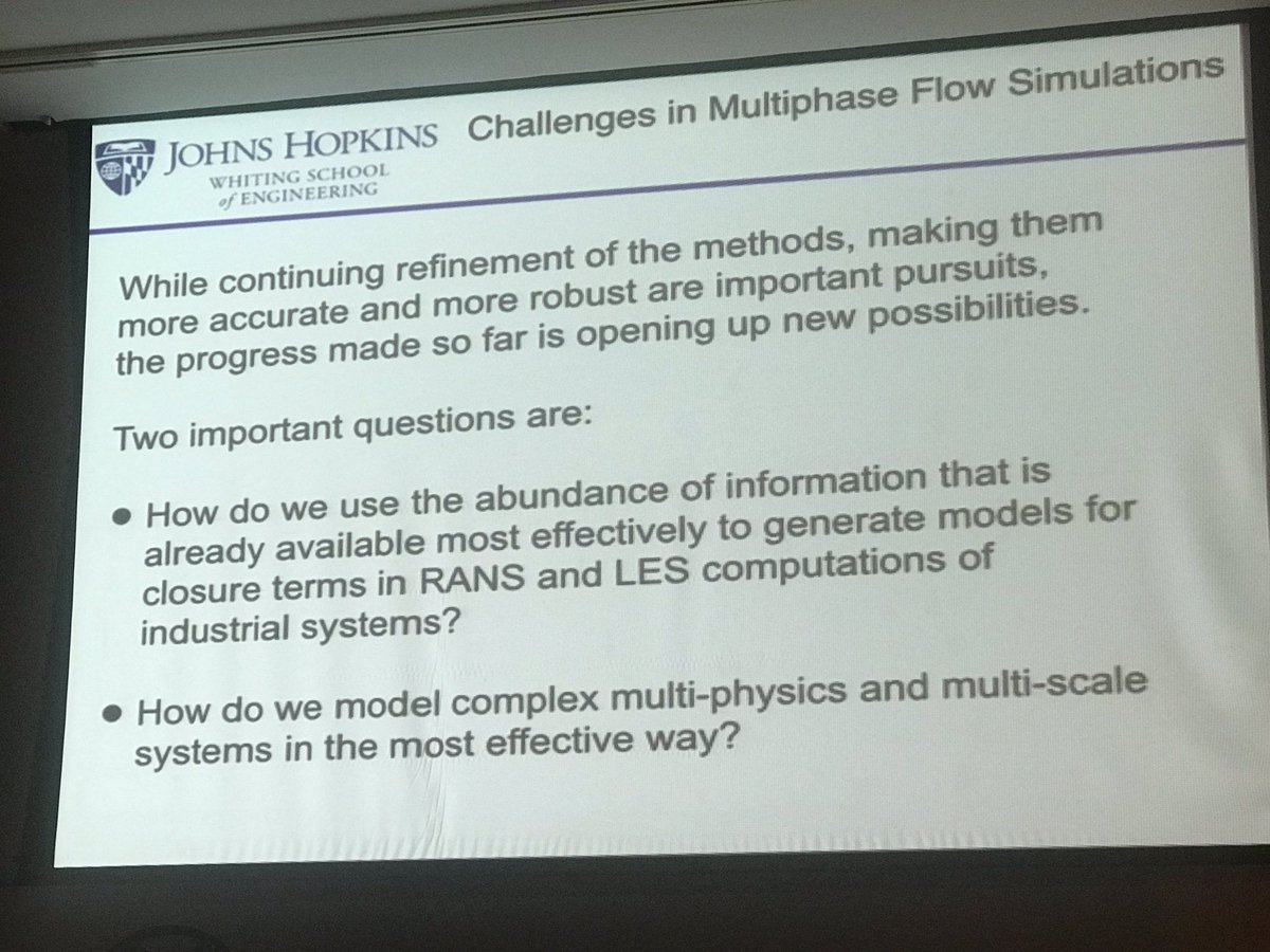 MatarLab's tweet photo. Closing plenary at #ICMF2019 by Prof Tryggvason of @JohnsHopkins on future challenges of #CFD #Simulation of #multiphaseflows.
How to use #BigData & #MachineLearning in multiphase flows?
How do we deal with #multiscale #multiphysics problems?
#fluidmechanics #NeuralNetworks https://t.co/eCVQIBCrCJ