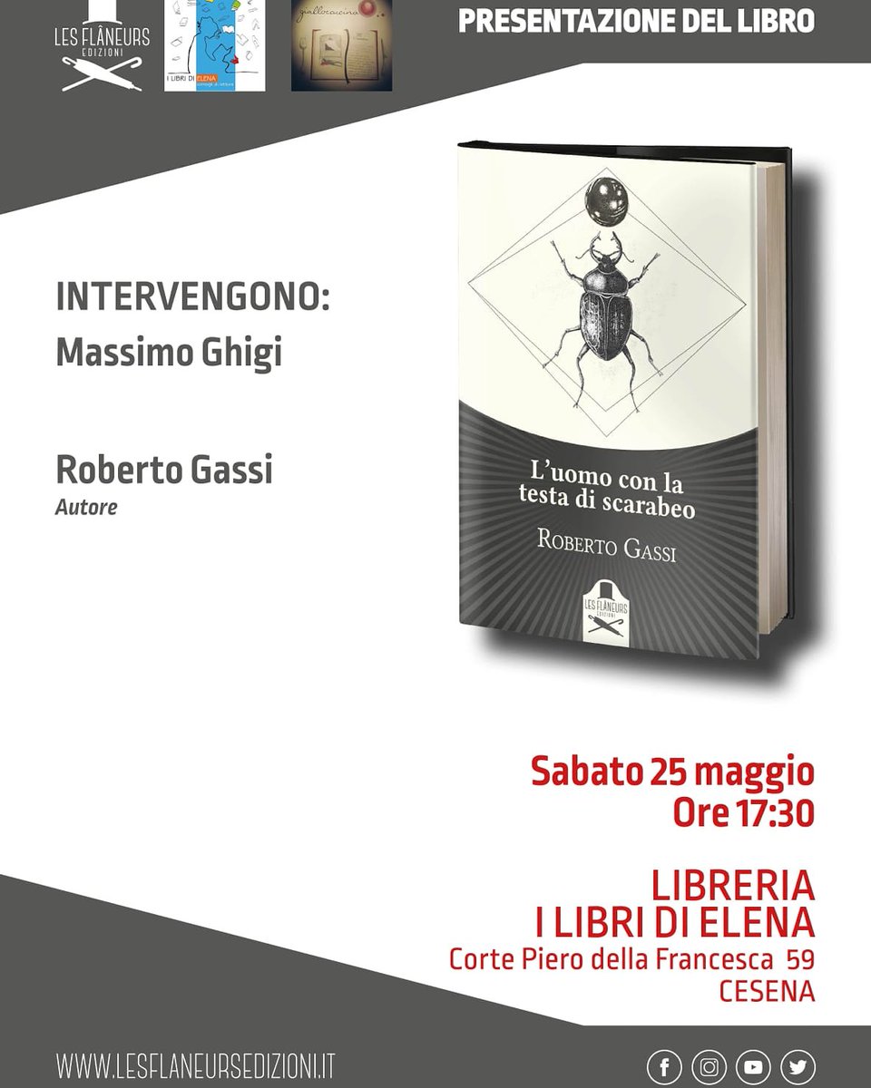 WildmaxGhigi's tweet photo. Domani Cesena sarà invasa... dagli scarabei !😉📚 #presentazione @RobertoGassi #luomoconlatestadiscarabeo @LesFlaneursEdiz #ilibridielena #elenabaldini https://t.co/nG96AAn3r4