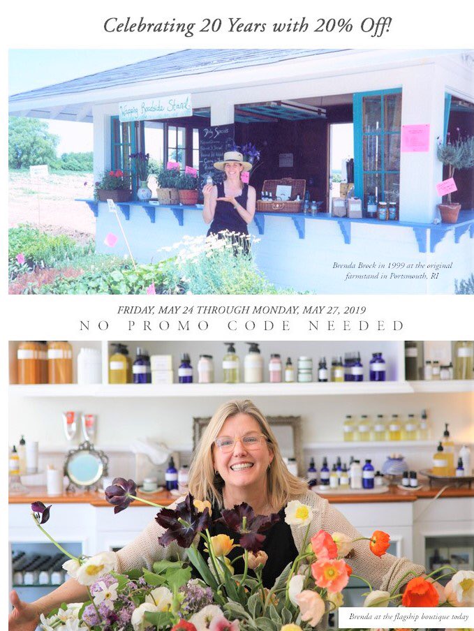 Farmaesthetics is 20! Happy birthday to us and here’s a gift for you in celebration of all things green, clean and enduring. 20% off. No minimum. Sustainable Beauty! 🌸