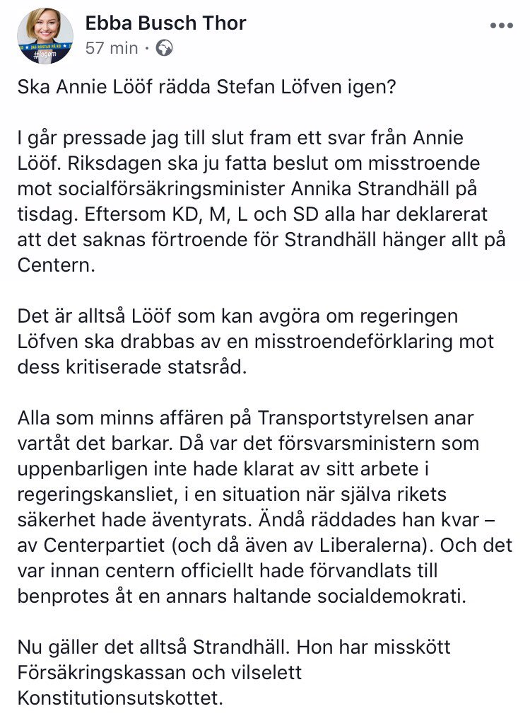 Ska Annie Lööf rädda Stefan Löfven igen? 