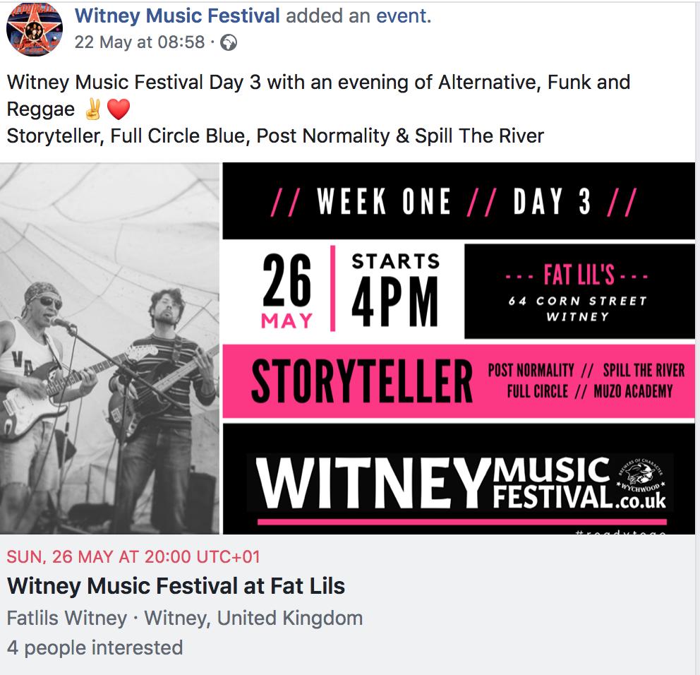 fullcircleblue's tweet photo. Really looking forward to this on Sunday (26th May)! Back at @FATLILS with #Storyteller, #PostNormality, @SpillTheRiver. Music from 8pm, Blues Jam 3-7pm before then and loads of excellent music to be had in and around Witney as part of @WitneyMusicFest! https://t.co/LsPgbkf7b2