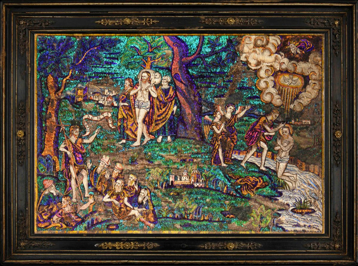 Drouot's tweet image. Le tableau à plumes du XVIe siècle proposé à la vente par la maison Coutau-Bégarie vient d'être préempté par le musée du @quaibranly pour le prix de 283 360 euros !