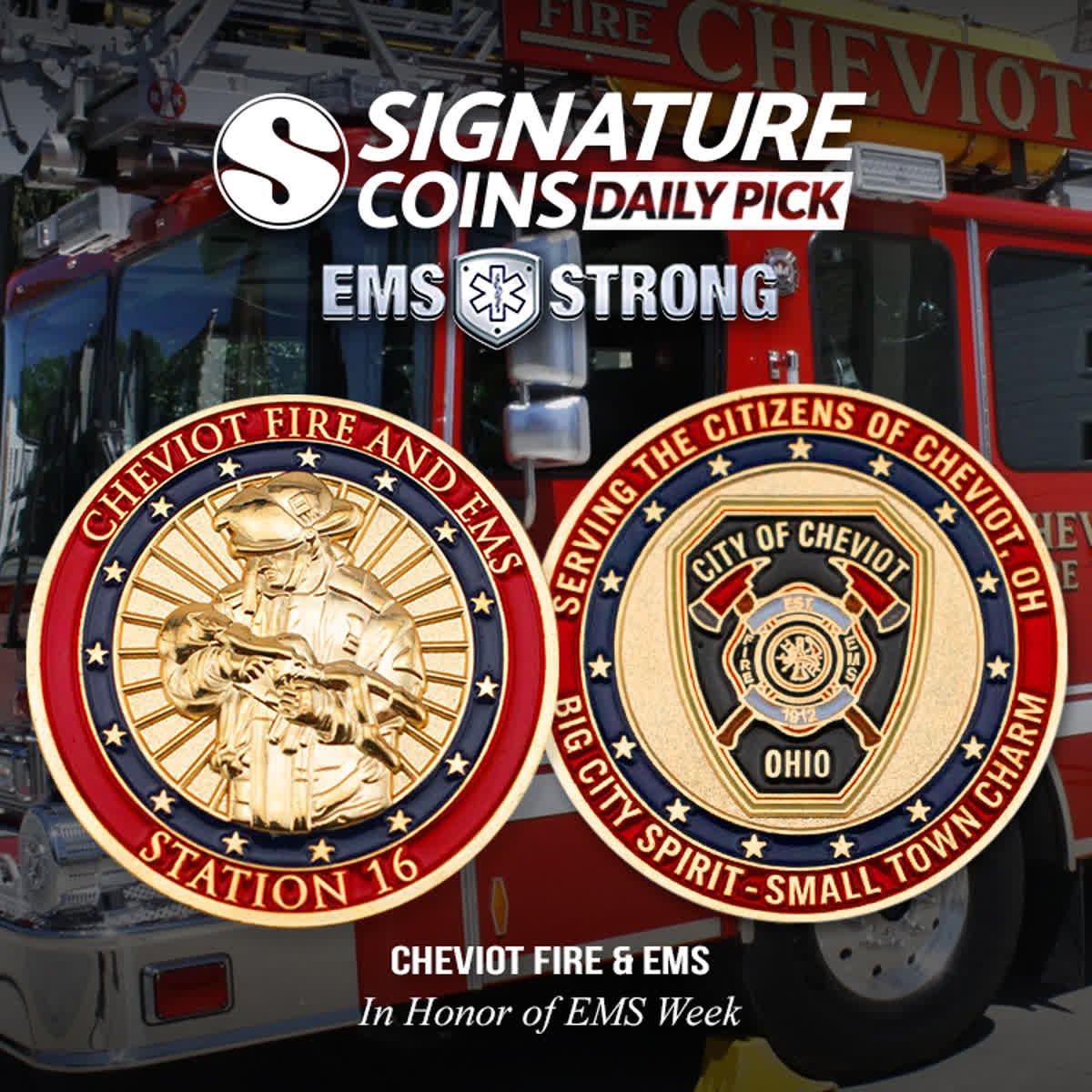 signature_coins's tweet photo. Happy #NationalEMSWeek!
Check out this custom #challengecoin design we worked on with the Cheviot Fire and EMS Team in honor of their hard work!
#ChooseSignature #FireDepartmentCoins #CustomCoin #ChevoitFire #EMS #FridayMotivation https://t.co/HODSSMQdkp