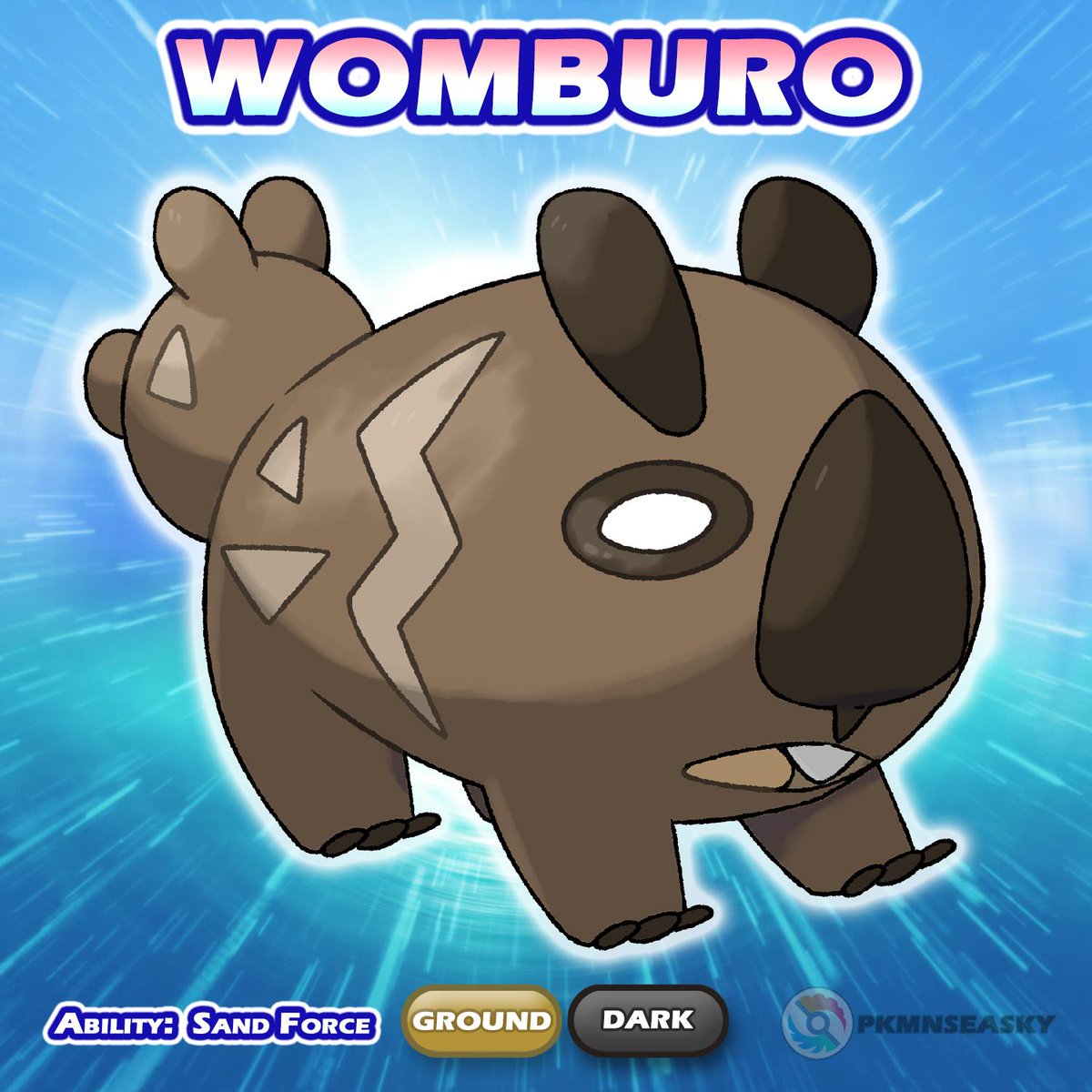 Pokemon Sea Sky It S Time To Welcome Back Womburo The Wombat Pokemon While A Womburo Is Digging Its Tail Looks Like A Fake Head To Prevent Predators From Attacking