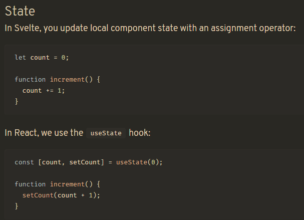 alexdobsom's tweet photo. Gotta love #sveltejs: over 50% less code than #reactjs 
The documentation is jaw-dropping https://t.co/fVE5EVQ9Wi https://t.co/Cj9w8Fblps