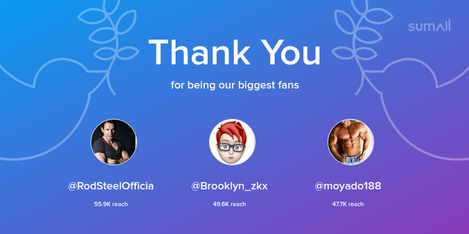 Our biggest fans this week: RodSteelOfficia, Brooklyn_zkx, moyado188. Thank you! via https://t.co/mWKTKKIdsM
