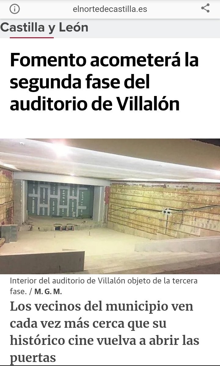 Hoy en El Norte de Castilla aparece esta grata noticia para el pueblo de Villalón y para la cultura escénica de nuestra zona. ¡Ya queda menos!