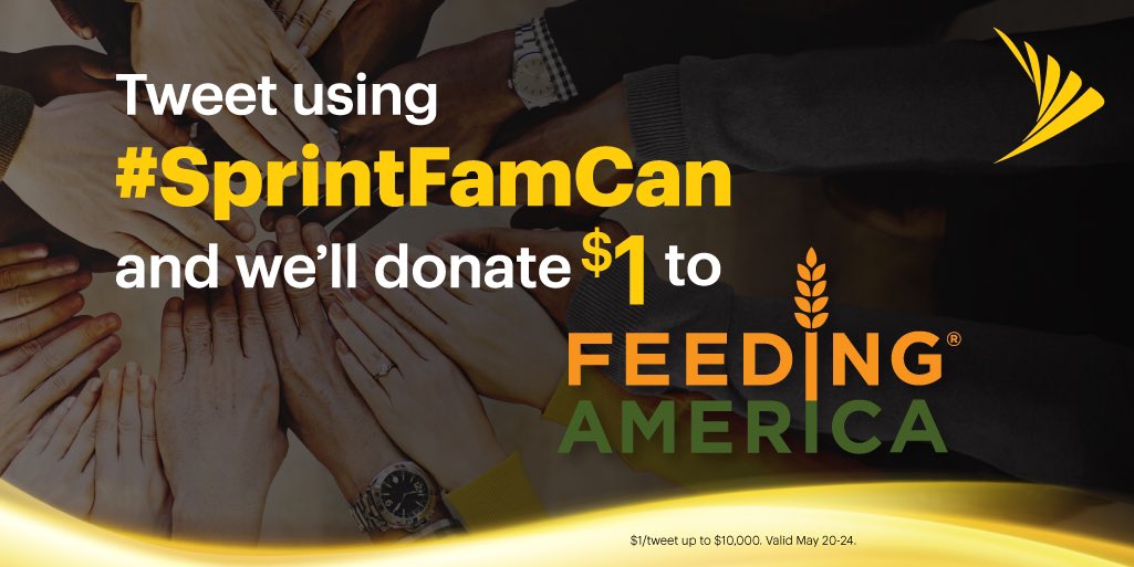 NytHawk88's tweet photo. Help us support children and their families in the fight to end hunger. Each time you tweet using #SprintFamCan May20-24th, @Sprint will donate $1 to @FeedingAmerica #SprintEmployee https://t.co/ycHooxLCvX