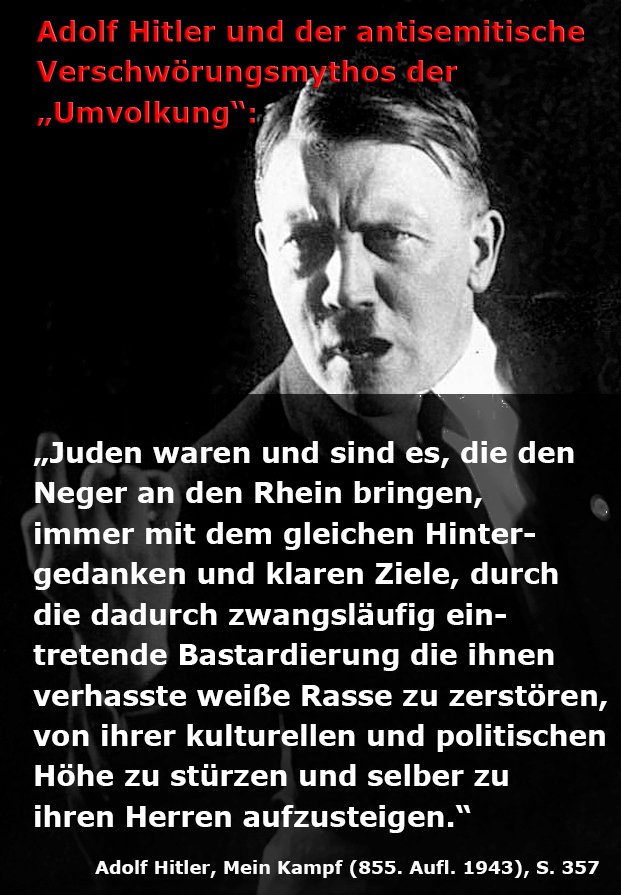 Adolf #Hitler und der #antisemitische #Verschwörungsmythos der "#Umvolkung", auch bekannt als "#Bevölkerungsaustausch" oder "#GroßerAustausch" ("The #GreatReplacement") #Antisemitismus #Rassismus #Verschwörungsideologie #Verschwörungserzählungen