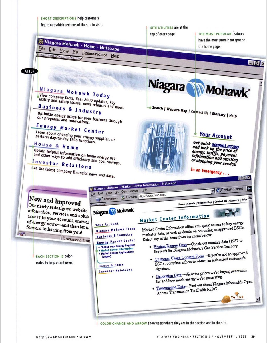 LDSConsulting's tweet photo. #FlashbackFriday LDS work featured in @CIOMagazine Web Business in Nov 1999. While we’ve certainly come a long way since #Netscape, it’s interesting to see the usability principles featured in this article are still relevant almost 20 years later. #LDSintheNews #nostalgia #CX https://t.co/6fyUYc8wqz