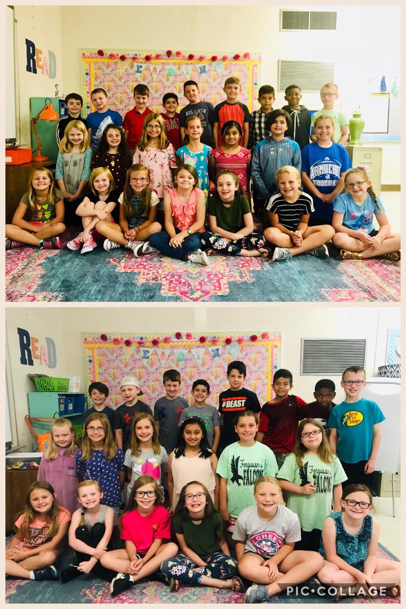 MrsFergusonAES's tweet photo. First day vs last day!! My how they’ve grown this year (minus 4 who are out of town today 😔)! #growingtribe #now4thgraders https://t.co/TQqukdouQh