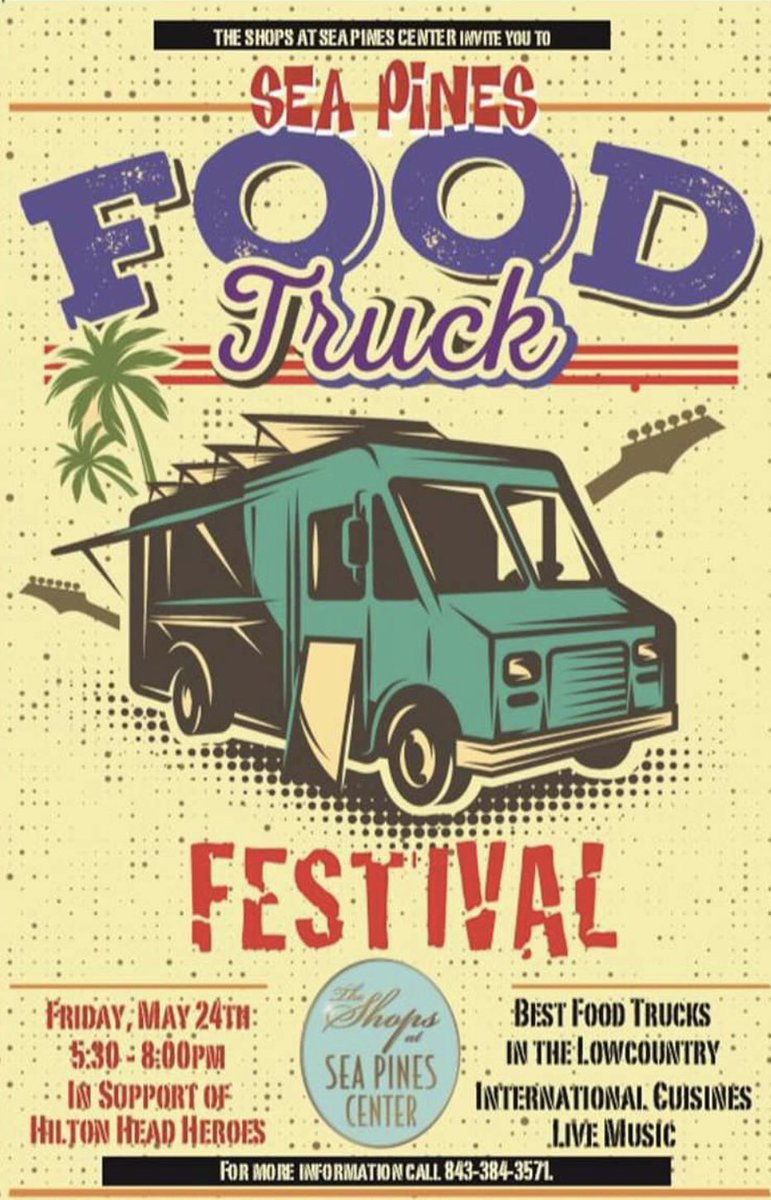 PortOCallHHI's tweet photo. Great way to kick off Memorial Day Weekend! This looks delicious! 🚚🚛🚍 And the entry to Sea Pines is waived for this event! #HiltonHead #foodtrucks #Seapines #MemorialDayWeekend https://t.co/y2QUcboA7N