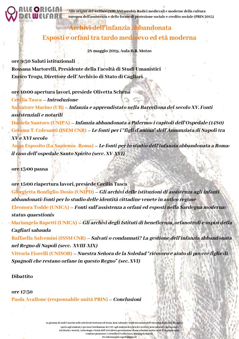 Archivi dell’infanzia abbandonata (Alle origini del welfare, XIII-XVI secolo (Cagliari, 28 maggio 2019)
