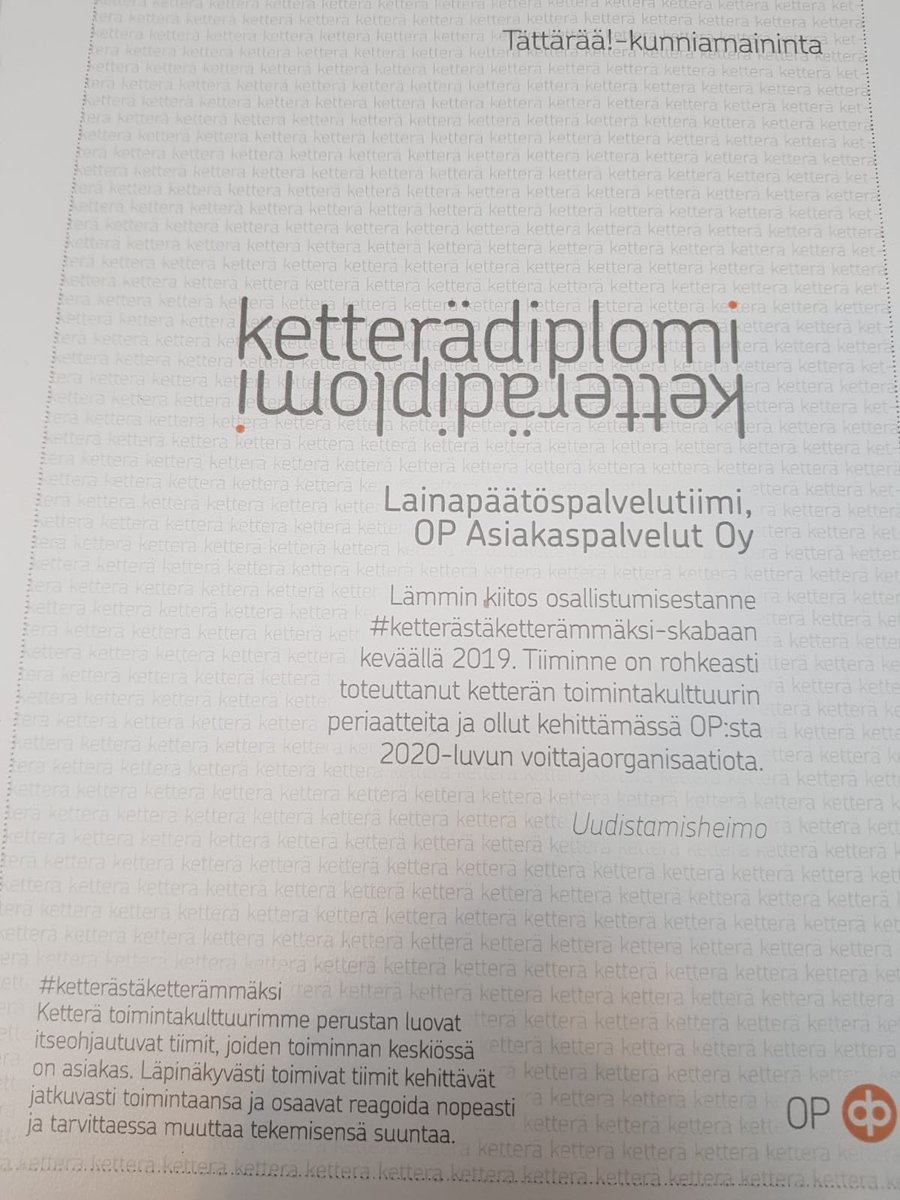 MillaRuokolain2's tweet photo. Tää on muuten minun tiimi 🤗 @OP_Ryhma #ketterästäketterämmäksi Olen #onnellinen #ylpeä ja kiitos @KaisaStigell kaikesta sparrauksesta! 😊 https://t.co/wr7exn7wJz
