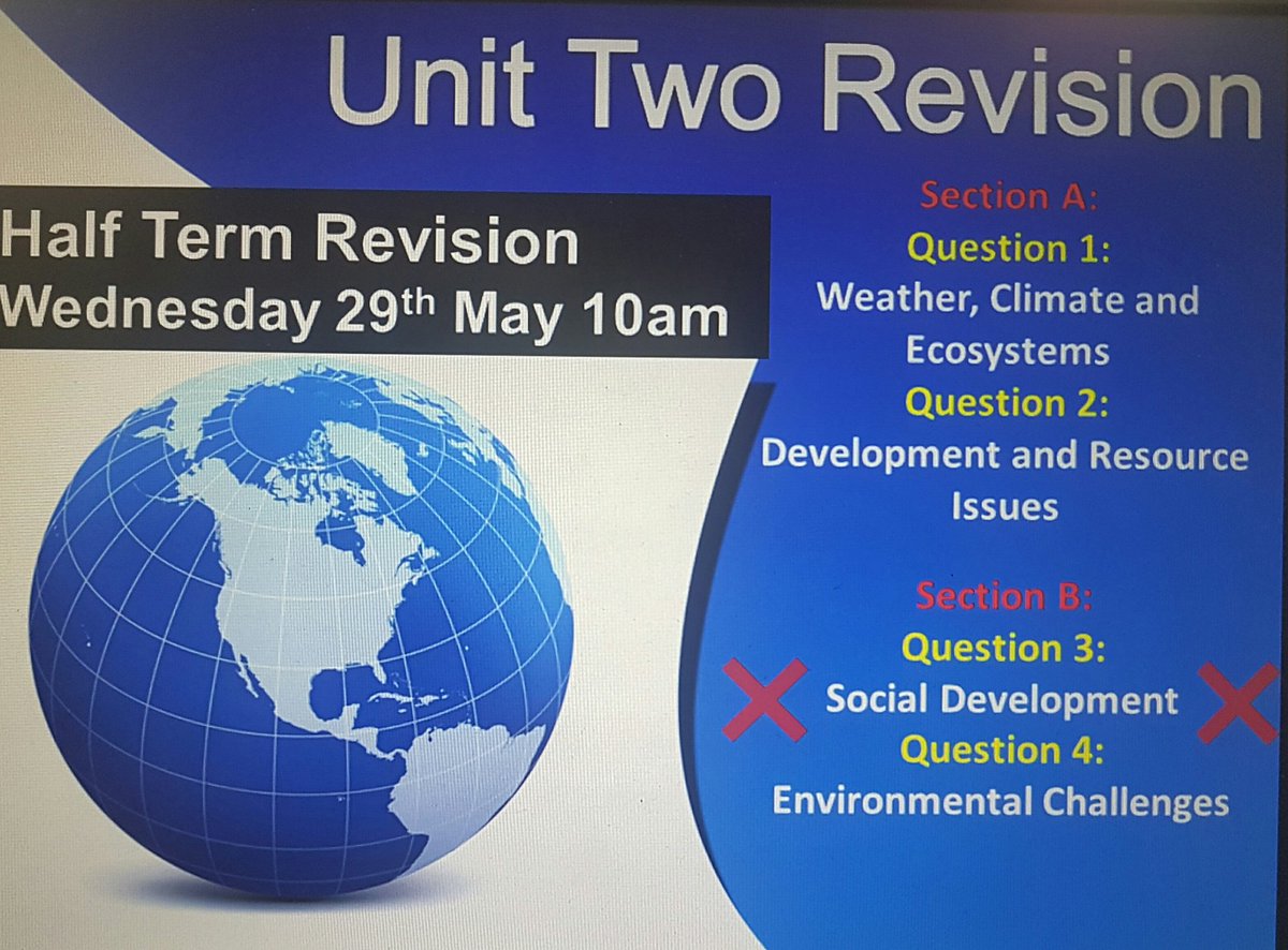 CroesyGeog's tweet photo. Yr11 - Unit 2 revision will be Wednesday 29th at 10am (until 12) in West Hall. #11daystogo #extrarevision #makeitcount #unit2 @croesyschool @croesy_11 https://t.co/0EVB29vf8Y