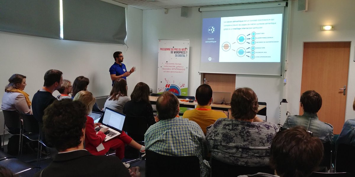Romain, ancien étudiant assistant webmarketing, présentait aujourd'hui le cocon sémantique appliqué à  #wordpress  #seo <a href="/wpndigital/">WPNDIGITAL</a>