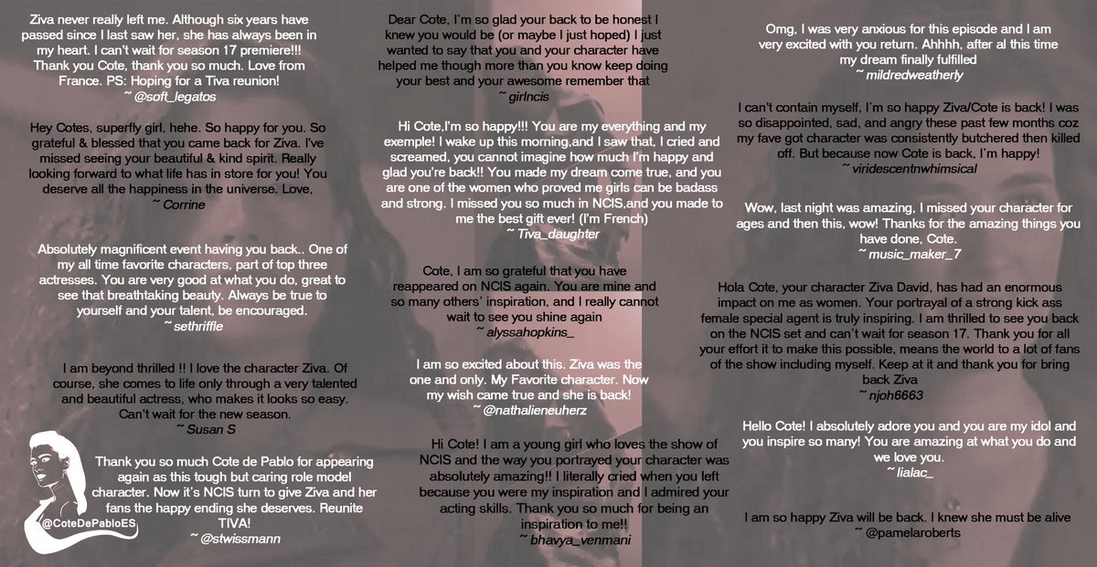 CotedePabloES's tweet photo. Ziva is back, and the fans are ecstatic, bursting with joy and so much happiness.
Here is a small sample of gratitude and the outpouring love from them.
THANK YOU, COTE 💖

1/3
#CotedePablo #ZivaDavid #NCIS https://t.co/ENX0MI6u2d