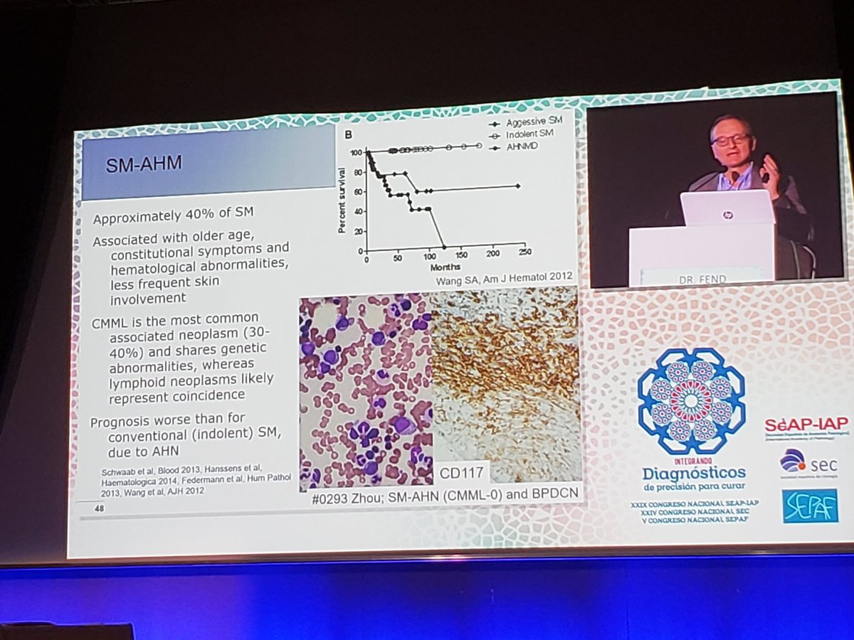 Remember that approx 40% of #SystemicMastocytosis has an associated hematologic malignancy.  In Dr. Fend's experience it is often #CMML #hemepath #SEAP2019G