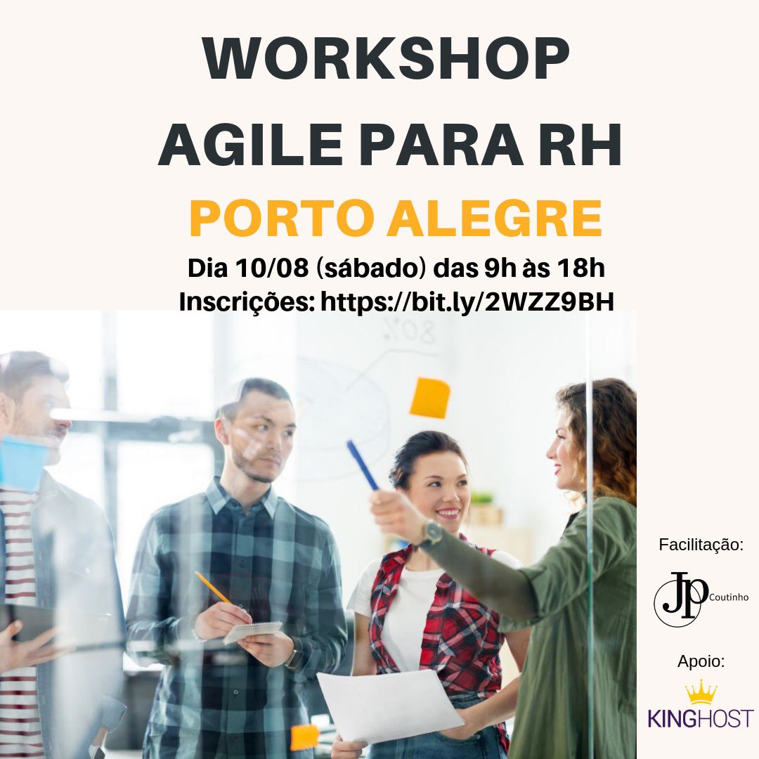 jpcoutinho's tweet image. Alô gaúchos! Faremos mais uma turma do Workshop Agile para RH no dia 10/08 em Porto Alegre na @KingHost! As inscrições já estão abertas e com valor promocional nesse link: bit.ly/2WZZ9BH #agilerh #rhagile #agiletalent #rhagilcomjp #mindsetagil