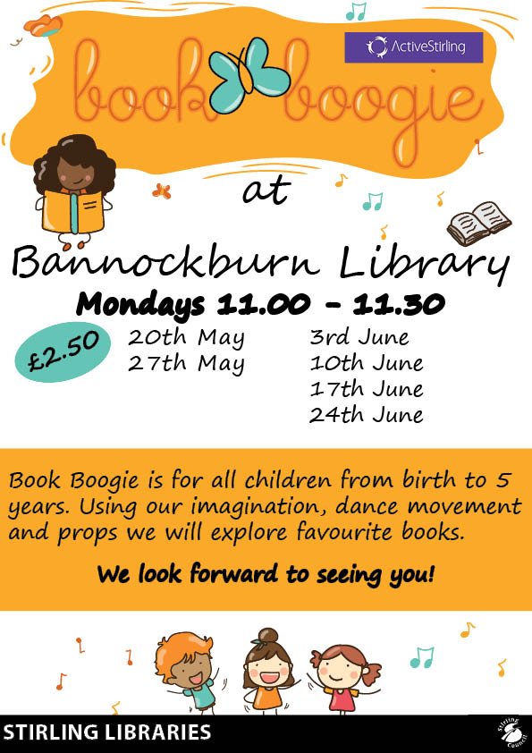 StirlingLibs's tweet photo. Don't forget that @activestirling1 #Bookboogie classes are happening on Monday mornings in Bannockburn and Bridge of Allan libraries! #loveyourlibrary https://t.co/NFiZ8B4Nj3