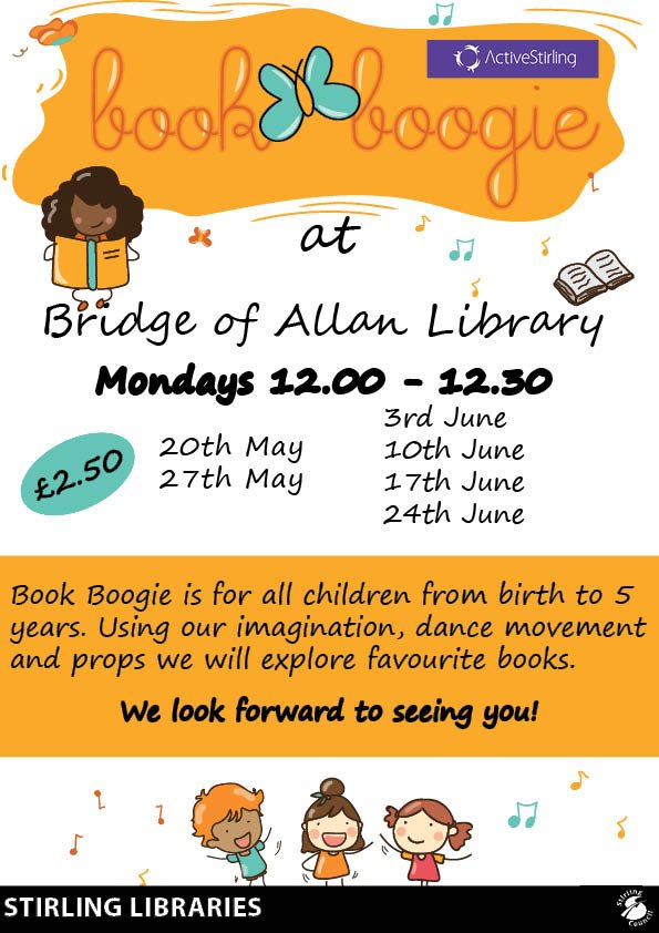 StirlingLibs's tweet photo. Don't forget that @activestirling1 #Bookboogie classes are happening on Monday mornings in Bannockburn and Bridge of Allan libraries! #loveyourlibrary https://t.co/NFiZ8B4Nj3