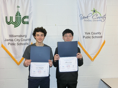PhysicsGsst's tweet photo. Just found out that Albert Guo of Grafton HS received a Silver Medal in the US Physics Olympiad, and Leo Murphy of Jamestown HS received a Bronze Medal placing them in the top 60 and Top 150 in the country.  Albert was the 2nd highest scoring student in VA. #GSST @NHGSST #proud https://t.co/yHCblTRkBo