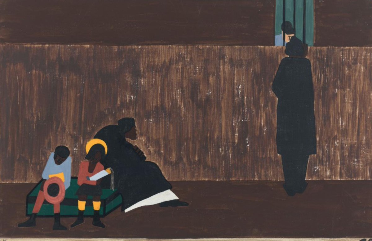 "Many men stayed behind until they could take their families north with them."#27, Great Migration Series, 1941Jacob LawrenceMOMA