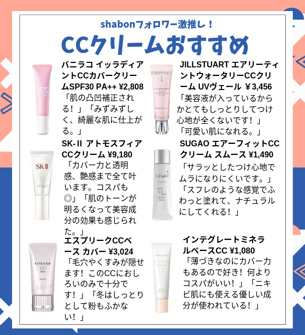 Shabonのちば Ccクリームおすすめ特集 Ccクリームって改めて何かっていうと 肌色補正をして肌を綺麗に見せてくれるもの カバー力はあんまりない前提なんですよね でも最近は結構カバー力があるものもちらほら 個人的にはディセンシアがめちゃ Shabonのちば Ccクリームおすすめ特集 Ccクリームって改めて何かっていうと 肌色補正をして肌を綺麗に見せてくれるもの カバー力はあんまりない前提なんですよね でも最近は結構カバー力があるものもちらほら 個人的にはディセンシアがめちゃ