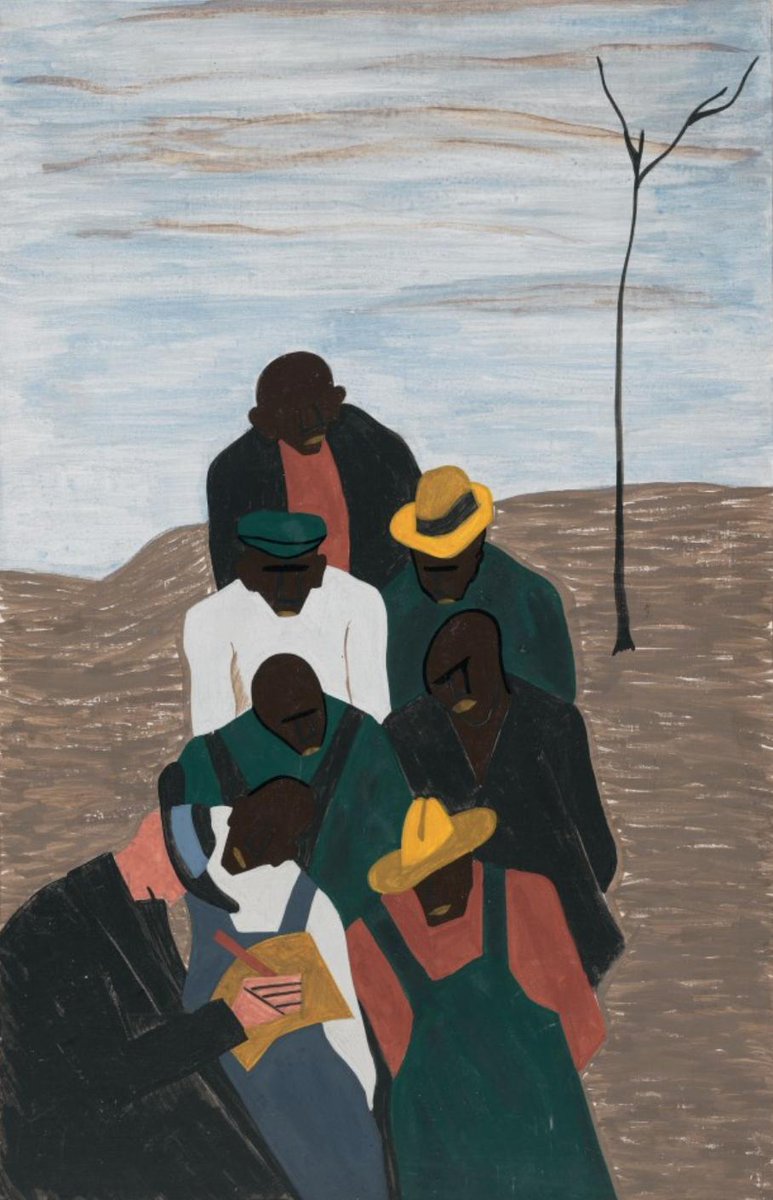 "The labor agent sent south by northern industry was a familiar presence in the Black communities."#28, Great Migration Series, 1941Jacob LawrenceMOMA