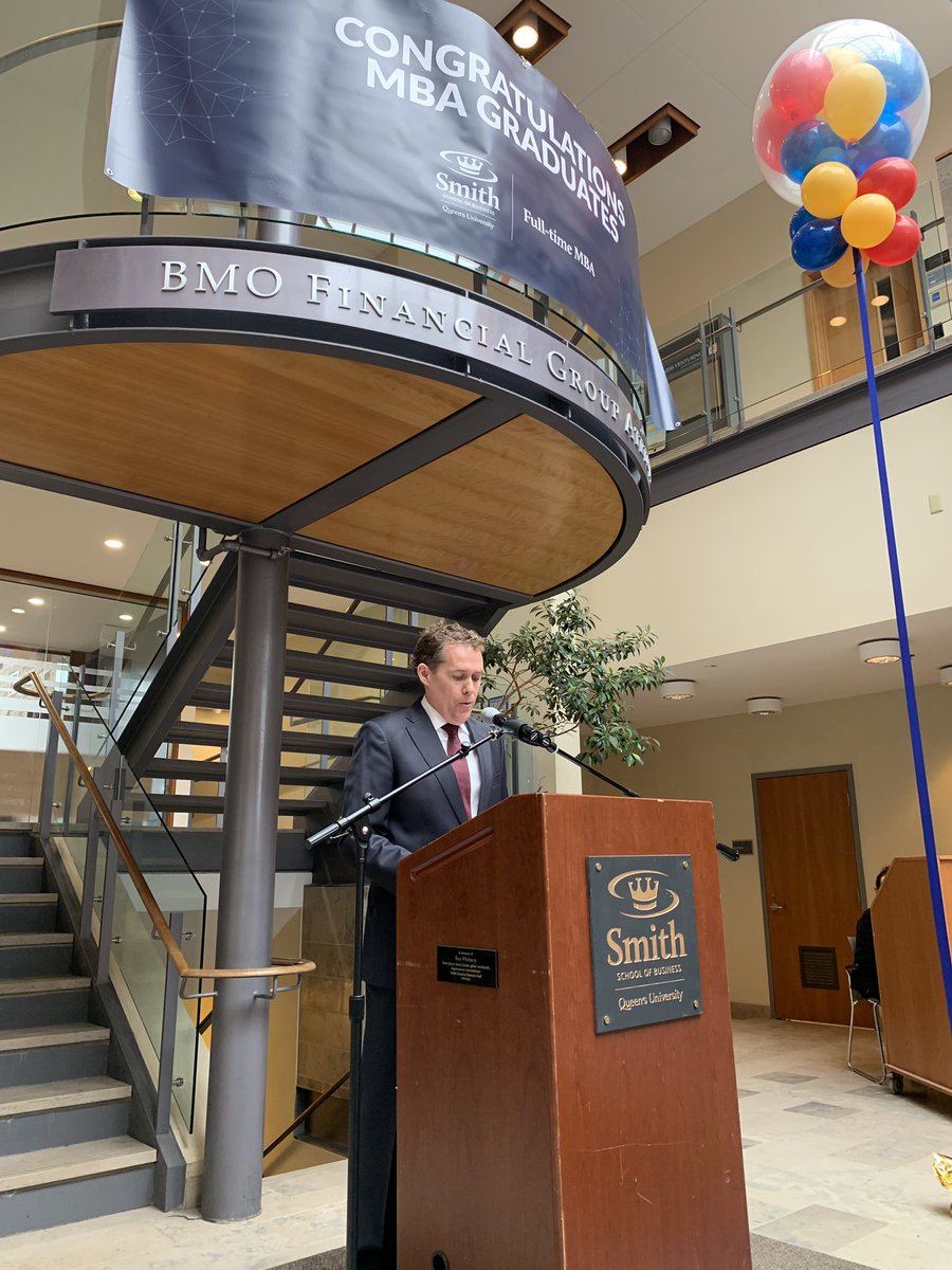 HepburnJeanette's tweet photo. Smith MBA Director, Matt Reesor, addressing @SmithQueensMBA 2019 class at their pre-convocation reception 
#SmithBusiness #smithgrad #QGrad19 https://t.co/SoQX57BxTe
