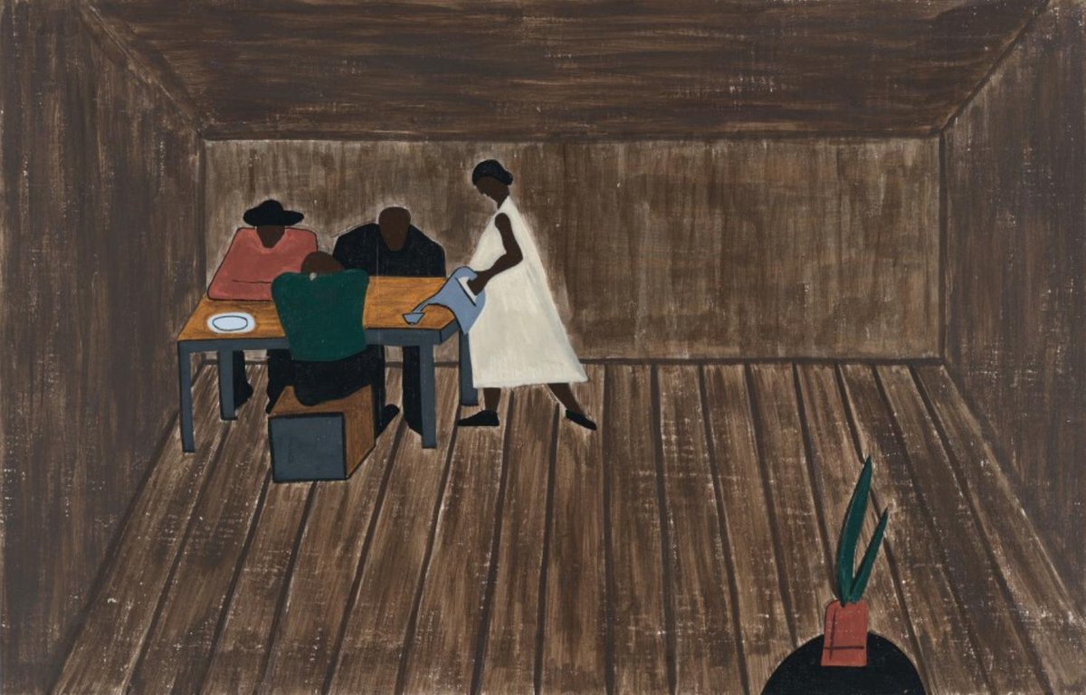 "In every southern home people met to decide whether or not to go north."#30, Great Migration Series, 1941Jacob LawrenceMOMA
