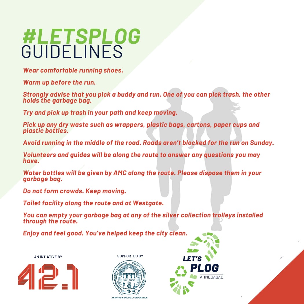 42point1 (@community42pt1) on Twitter photo Guidelines for the plogging drive on Sunday.
#ploggersofindia
#ploggingisthenewjogging
#letsplog
#letsplogahmedabad
#plogittillyoudropit
#plog
#plogger
#ploglife
#ploggingahmedabad
#joggers
#joggersahmedabad
#ahmedabadrunners
<a href="/AmdavadAMC/">Amdavad Municipal Corporation</a> Guidelines for the plogging drive on Sunday.
#ploggersofindia
#ploggingisthenewjogging
#letsplog
#letsplogahmedabad
#plogittillyoudropit
#plog
#plogger
#ploglife
#ploggingahmedabad
#joggers
#joggersahmedabad
#ahmedabadrunners
<a href="/AmdavadAMC/">Amdavad Municipal Corporation</a>