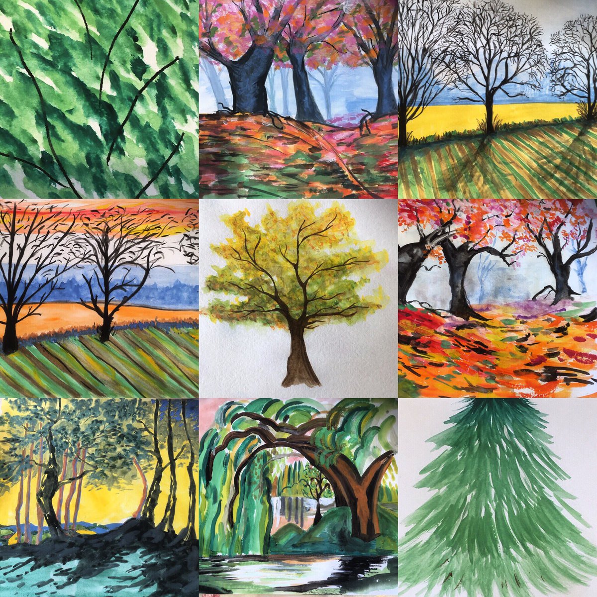 artschoolcreate's tweet photo. Stunning trees today at art class. Love these majestic  structures painted in gouache. #nottingham #westbridgford #createwestbridgford #createartschool #gouachelove https://t.co/3DKxGmgZGF