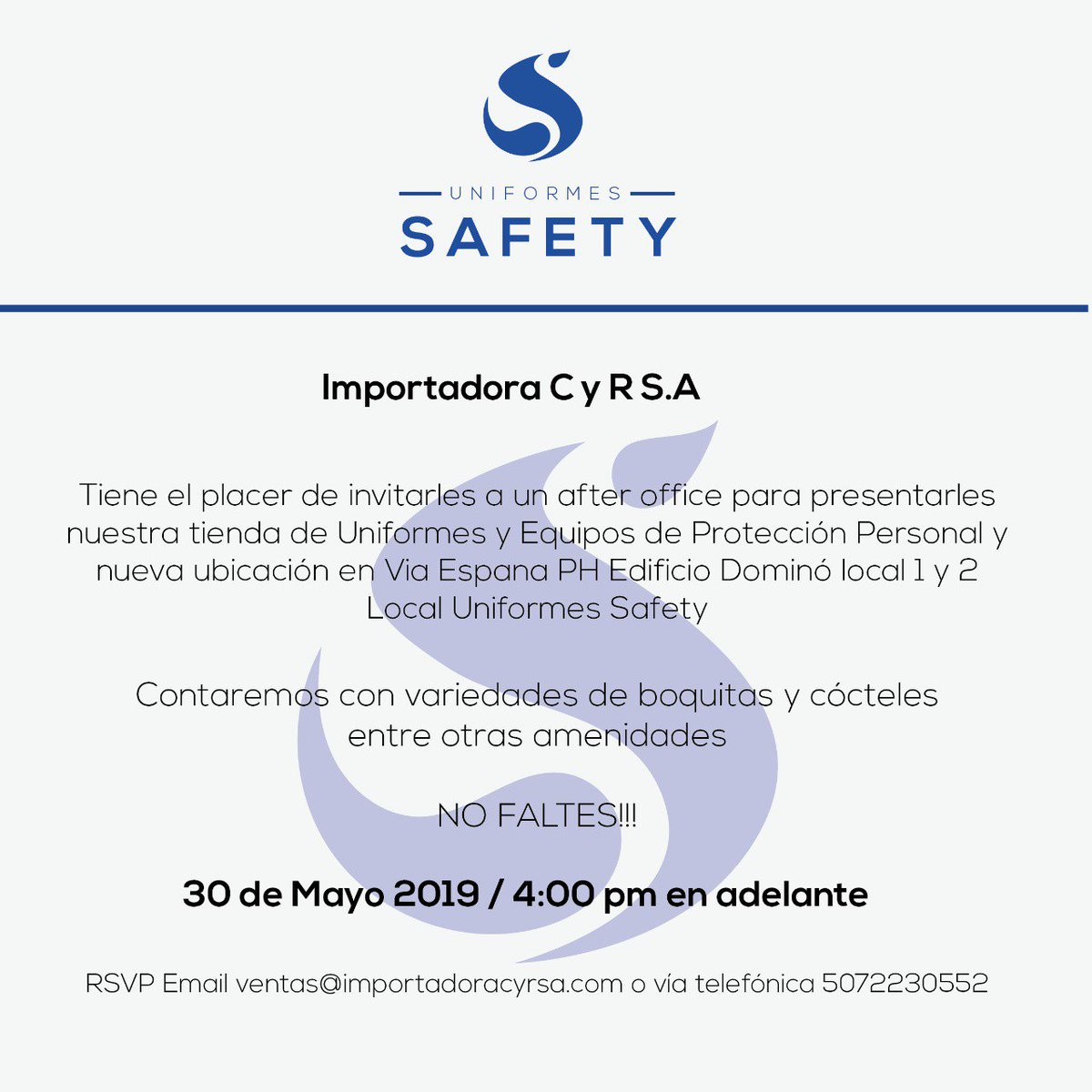 Te esperamos con boquitas y cocteles en la inauguración de la nueva tienda, en un after office especial que hemos organizado para nuestros clientes

#Uniformes #Protección #Personal #Uniformesafety #Portwest #Panamá