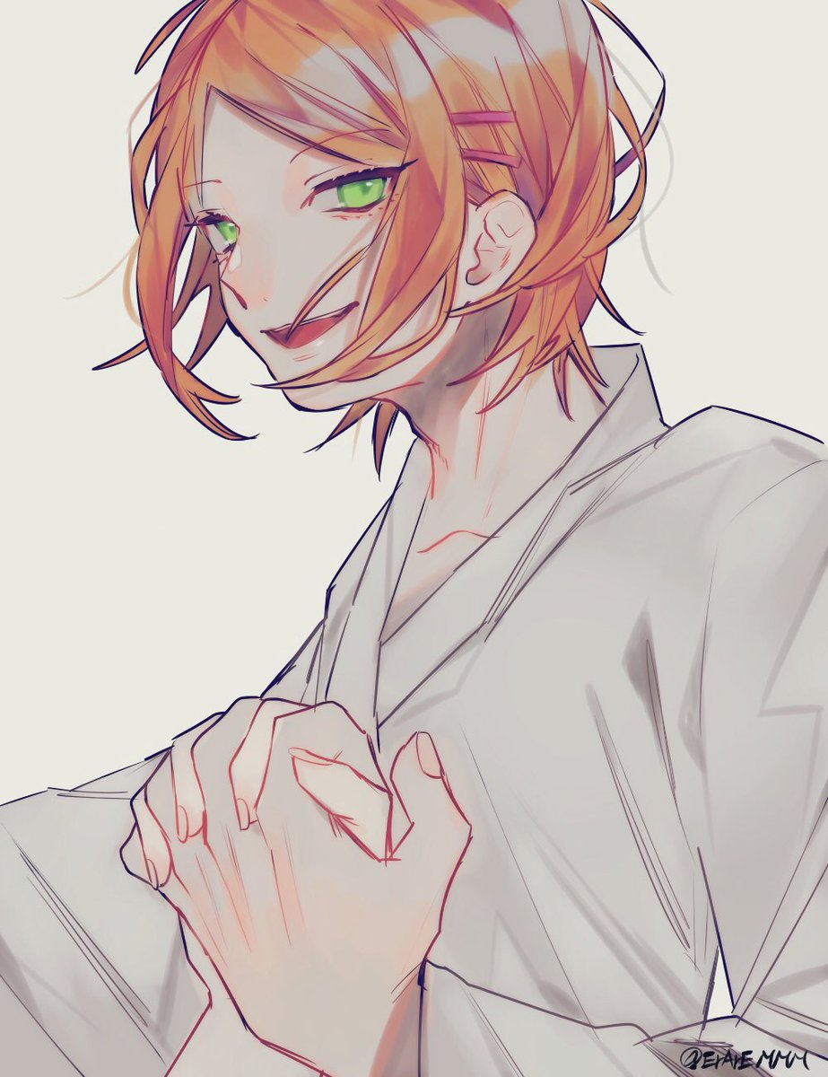 green eyes orange hair male focus solo 1boy looking at viewer smile  illustration images