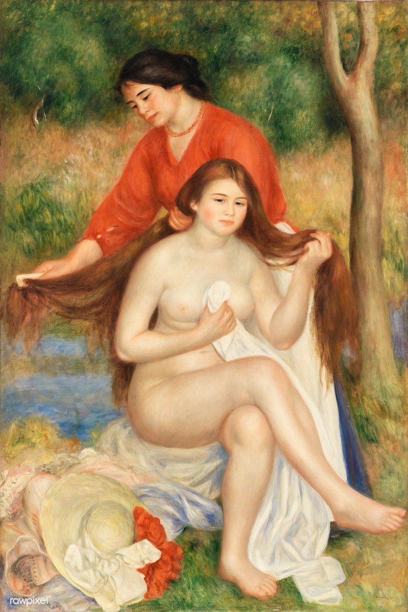 byrawpixel's tweet photo. Bather and Maid (La Toilette de la baigneuse) (1900–1901) by Pierre-Auguste Renoir. 

See more  from our public domain collection: https://t.co/i1hvE1FNjy https://t.co/JnOEGRMHOG