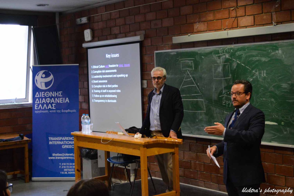 Ziouvas's tweet photo. Lecturing on crime, ethics and corruption with Nikos Passas of Northeastern University (Boston) and Zefi Nikolaou of Transparency International Greece.
 Thanks to @DiafthoraStop AntiCorruption Youth Greece for the full house! https://t.co/CetaXp3jEC