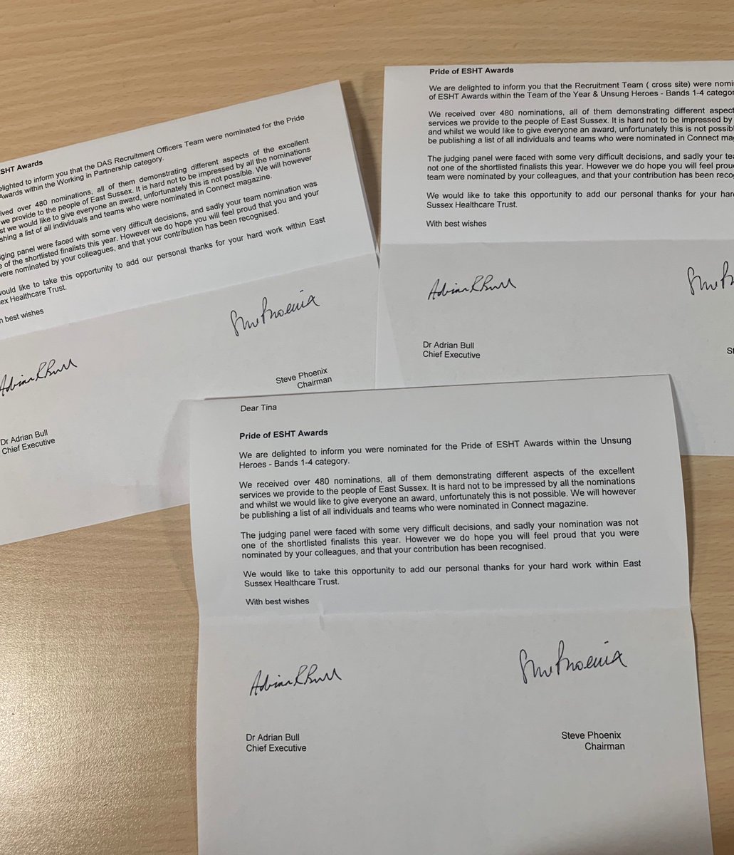 ESHTRecruitment's tweet photo. Close but no cigar! 👌🏻
The Recruitment Team are super grateful for our nominations this year 🥰
#OurMarvellousTeams #ESHTrecruitment #ESHT #Work4ESHT https://t.co/0qE4pTU2oR