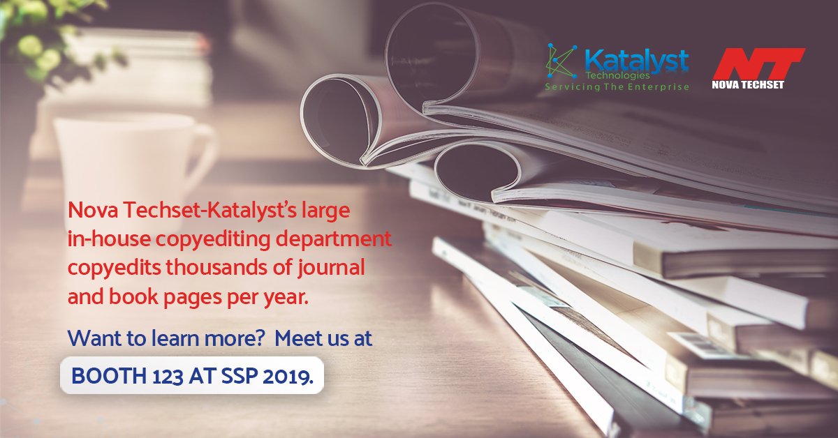 Novatechset's tweet image. Our large in-house copyediting department copyedits over thousands of journal and book pages per year. Want to learn more? Meet us at booth 123 at SSP. #SSP2019 #Copyediting #journals #books