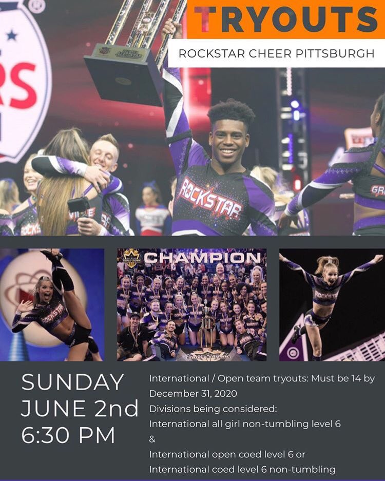 cheerUPDATES's tweet photo. PITTSBURGH‼️
International All Girl Non-Tumbling Level 6 &amp; International Coed Level 6 Tryouts June 2nd @ 6:30pm.

$40 Tryout Fee.
Please sign up on the link below ⤵️
https://t.co/0urOtYVWSD https://t.co/Dq4AMvX5gY