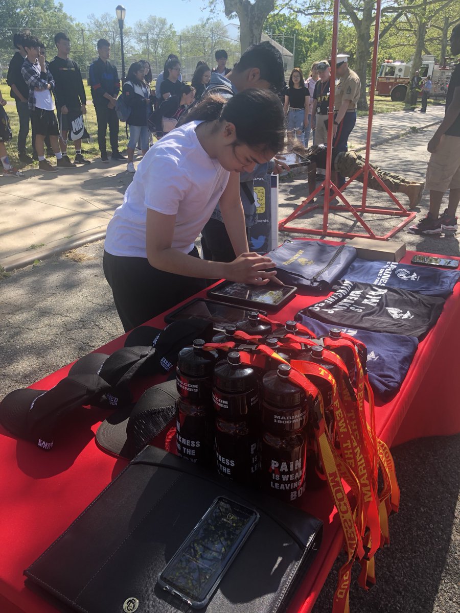 Marine Air has landed!  Here, students from Francis Lewis High School and Benjamin Cardozo High School tour the MV-22 Osprey and UH-1 Cobra at Kissena Corridor Park in Flushing.