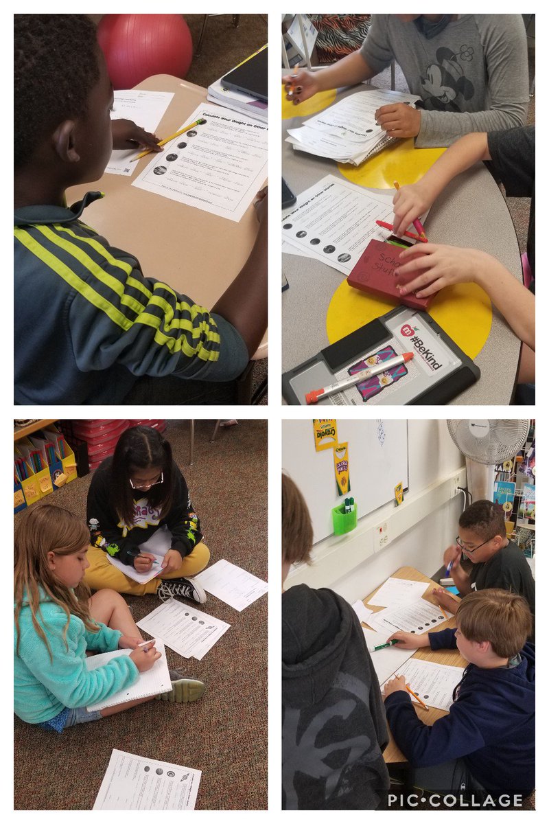 Using percentages to find our weight on other planets, dwarf planets, and moons. We are moving to Pluto! 🤣 #proud2bmps <a href="/CodyElementary/">Cody Elementary</a>