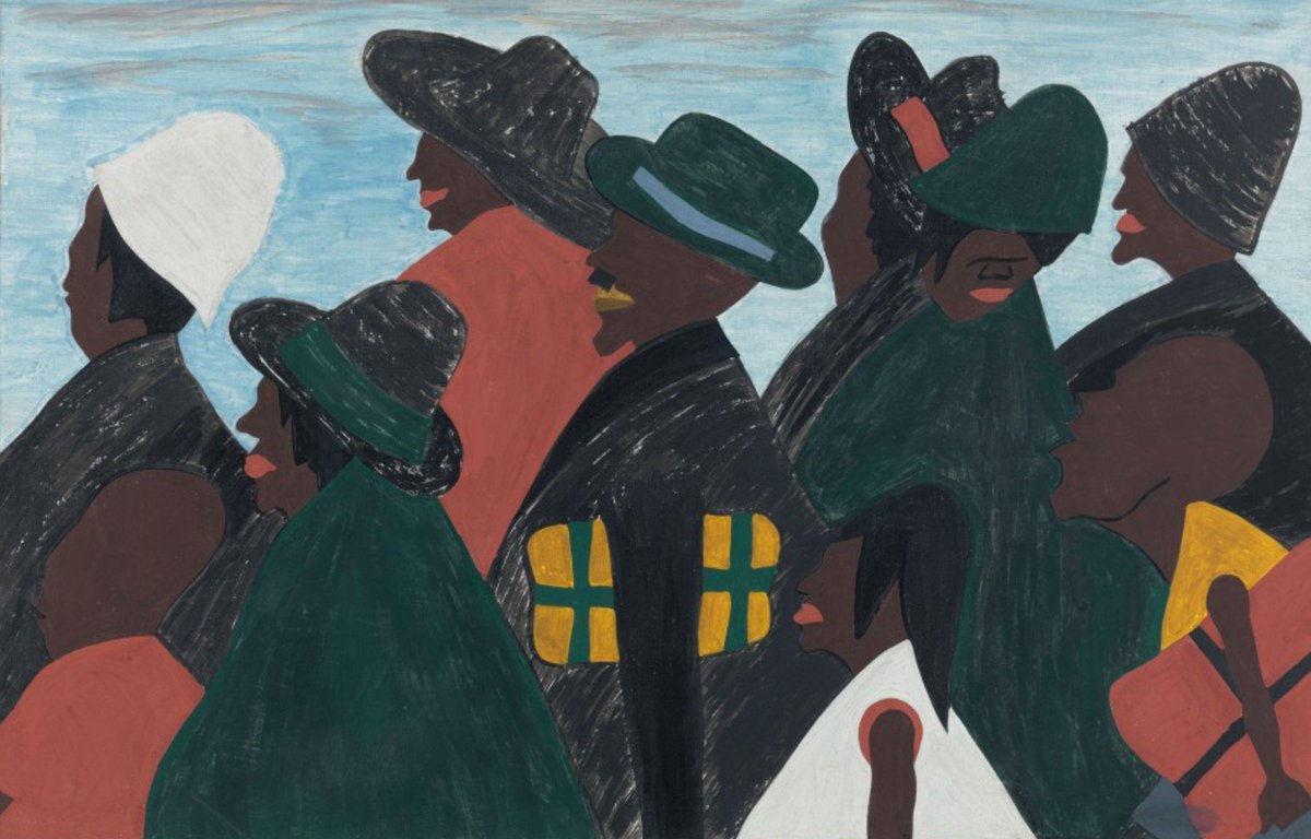 "They left the South in great numbers. They arrived in the North in great numbers."#35, Great Migration Series, 1941Jacob LawrenceMOMA
