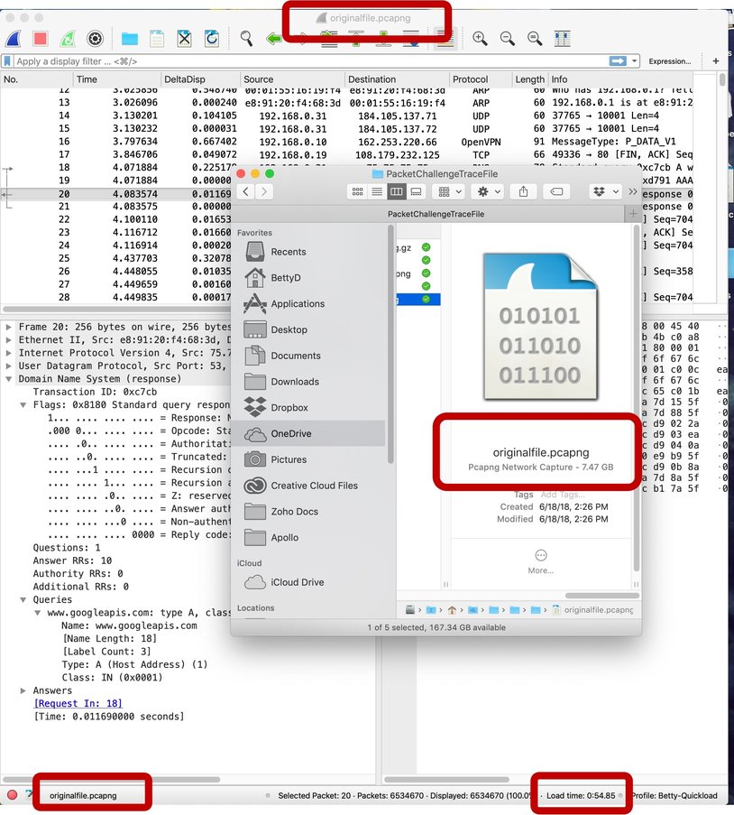 PacketDetective's tweet photo. How big of a file is "too" big for Wireshark to open? I'm trying to find out today. #8gig #stillgoing @SharkFest_2019 https://t.co/EoS9OpcVlK