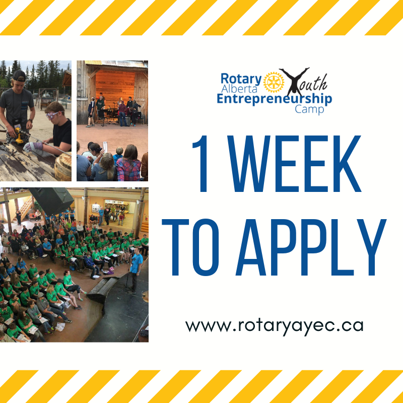 RotaryAYEC's tweet photo. There is just ONE WEEK left to apply! Youth ages 13-15 with any interest in #business please apply by May 31: https://t.co/5R9erXvBeG

#RAYEC2019 
#Entrepreneurship 
#Youth #Free
@ENR_medhat https://t.co/BcpDVxreDm