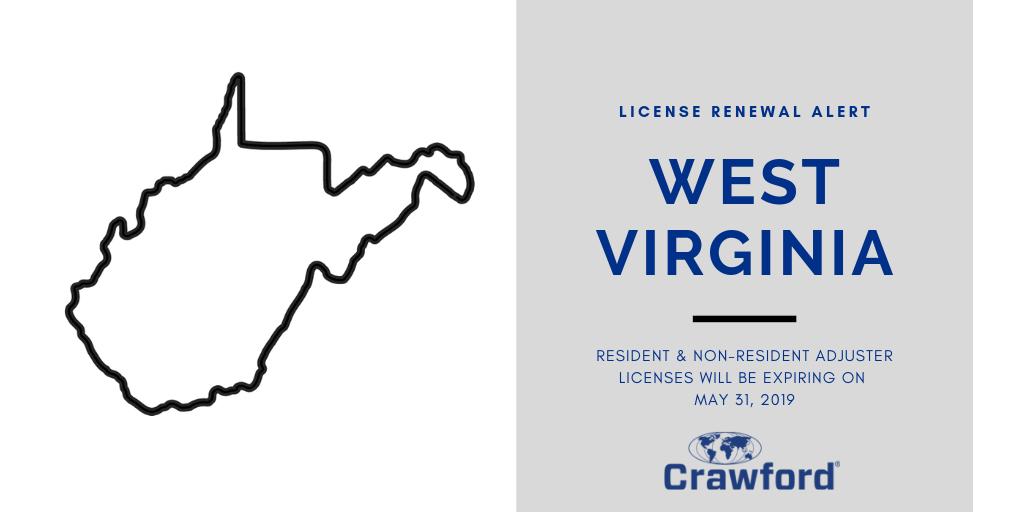 CrawfordCAT's tweet photo. License Renewal Alert: West Virginia resident and non-resident adjuster licenses will be expiring at the end of this month! https://t.co/SFVdL54zj1